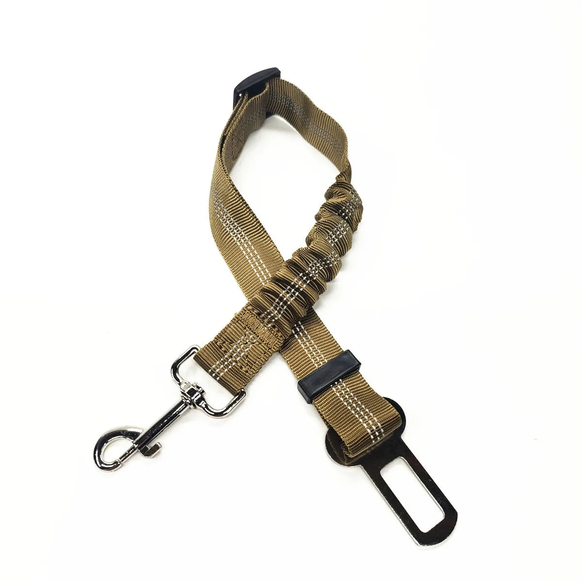 Khaki Color Adjustable Dog Car Seat Belt – Reflective Padded Harness